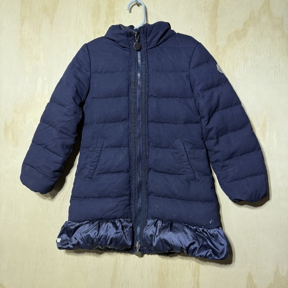Moncler Kids Girls Puffer Coat Size 5 Navy Blue Hooded Down Jacket